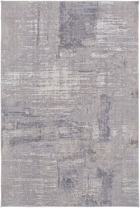 Abstract Power Loom Distressed Stain Resistant Area Rug - Taupe Tan And Blue - 12' X 15'
