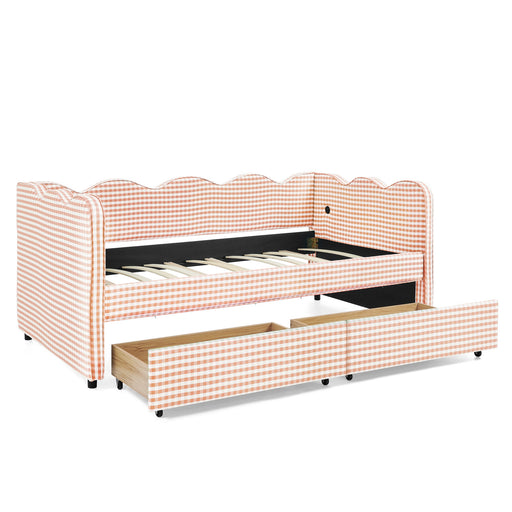 Gingham Daybed With USB Charging Port, Wave-Shaped Design Home Essentials
