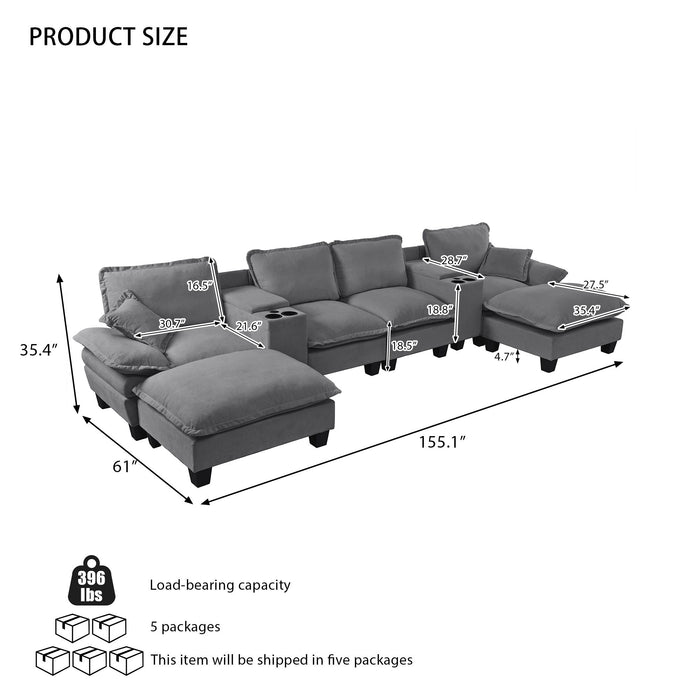 Modular Cloud Couch Sofa With Cup Holders & Storage, USB Port Home Essentials
