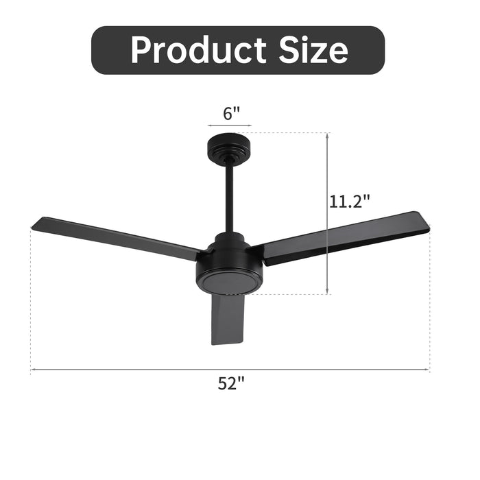 52" Ceiling Fan With Remote Control, 6 Speed Reversible DC Motor, 3 Blades Daily Nest
