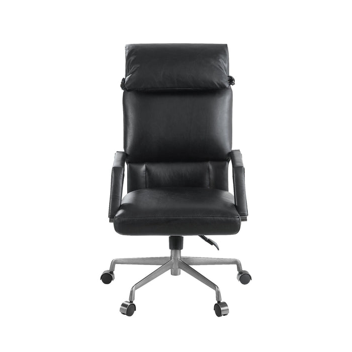 Dart Vintage Black Top Grain Leather & Iron Swivel Office Chair Acme