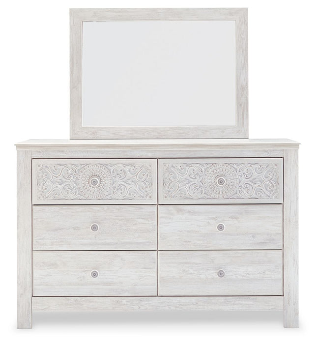 Paxberry - Dresser, Mirror - Medallion Drawer Pulls - Whitewash Signature Design by Ashley®