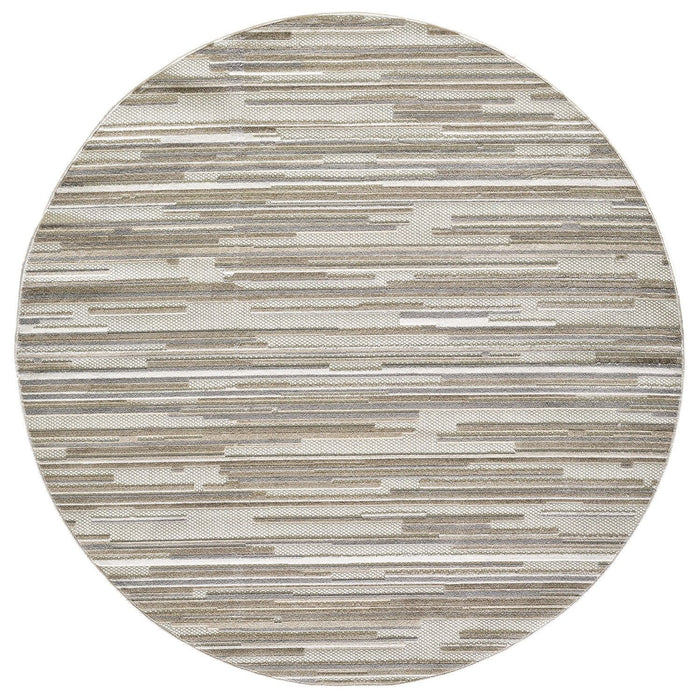 8' Round Round Abstract Stain Resistant Indoor / Outdoor Area Rug - Gray