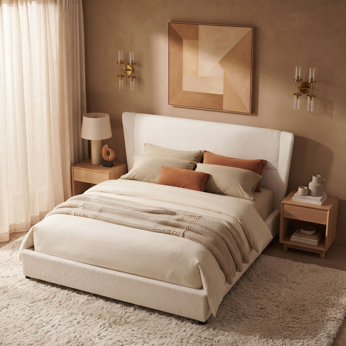 Upholstered Wingback Platform Bed Frame, No Box Spring Needed Noble House