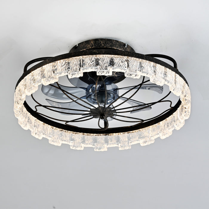 21" Caged Ceiling Fan With Remote Controlled Acrylic LED Lights - Antique Black Daily Nest