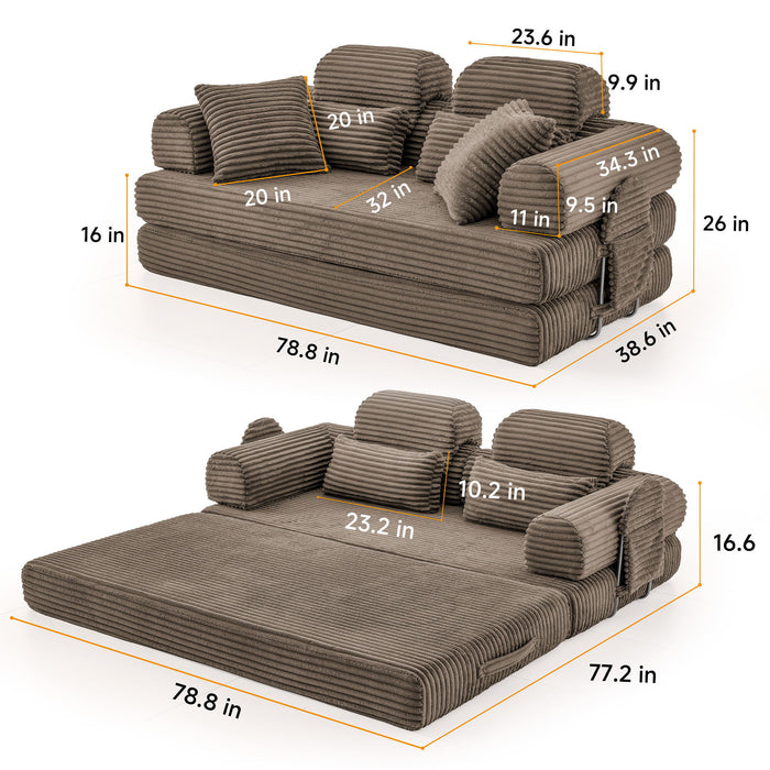 Convertible Sleeper Sofa With & Side Storage Pocket, Foldable Upholstered Couch For Living Room Home Essentials