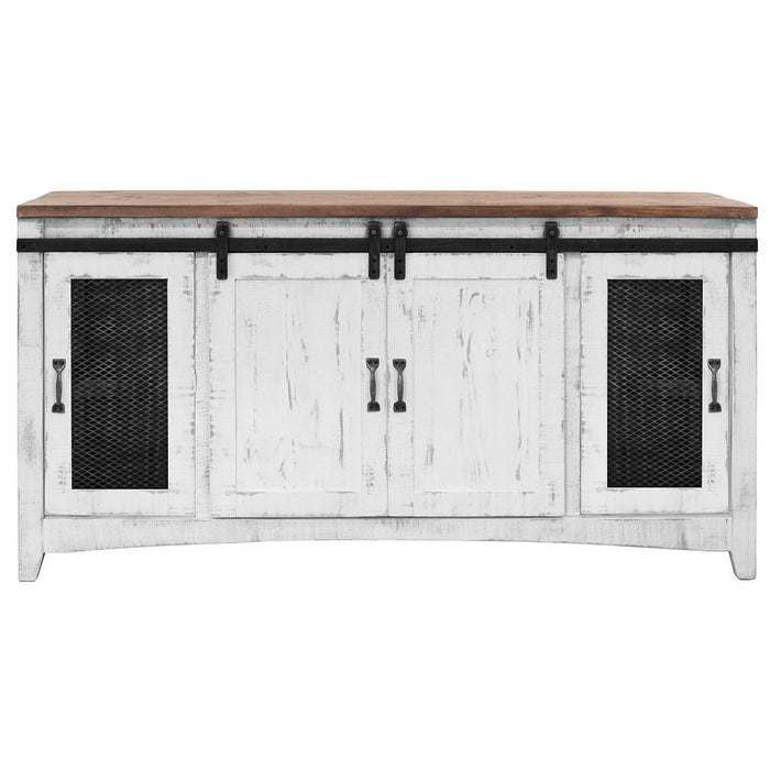 Solid Cabinet Enclosed Storage Distressed TV Stand - White