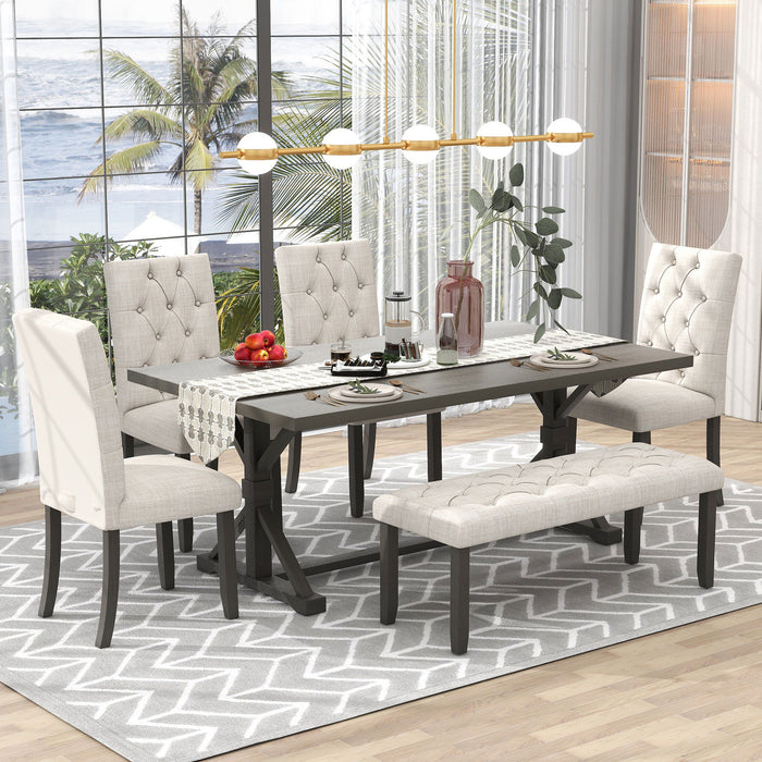 6 Piece Dining Table Set With Rectangular Wood Table, 4 Upholstered Chairs, Bench Hearth and Haven