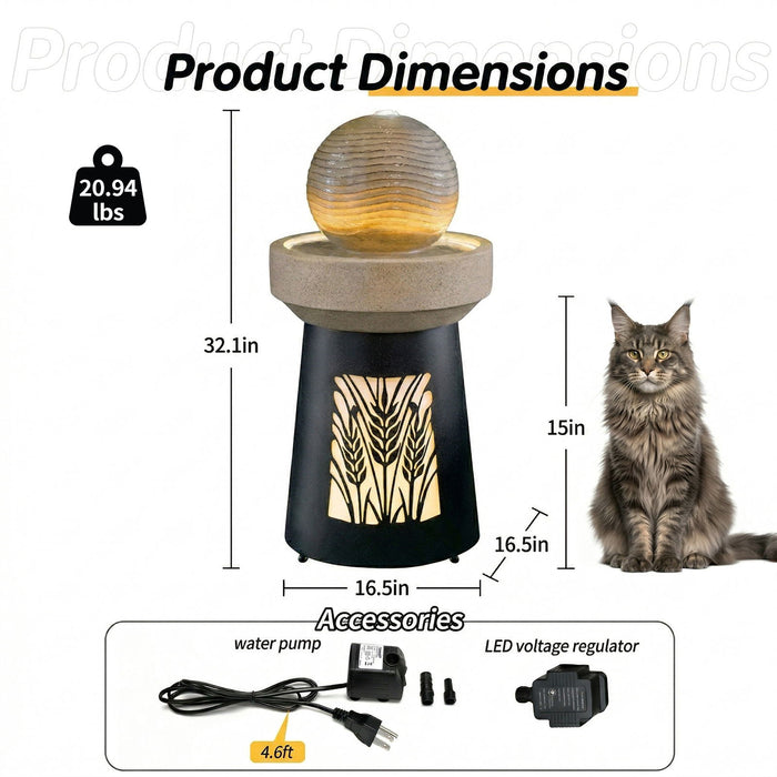 Outdoor Water Fountain, Warm LED Light - Brown Daily Nest