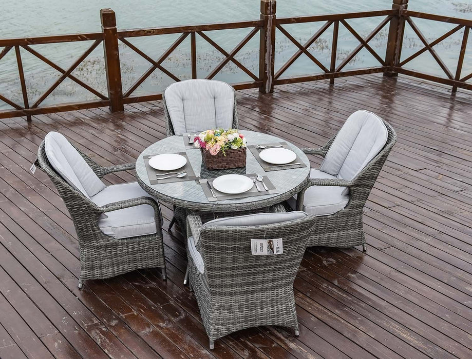 5 Piece Round Glass Dining Set - Gray