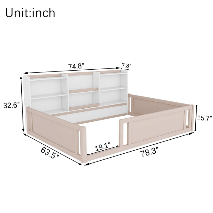 Platform Floor Bed With Guardrail Fence And Side Storage Shelves Home Essentials