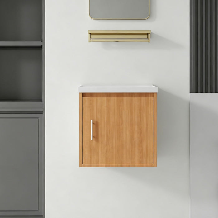 20" Floating Bathroom Vanity Combo With Sink, Soft Close Doors, Wall Mounted Solid Cabinet - Golden Oak Home Essentials