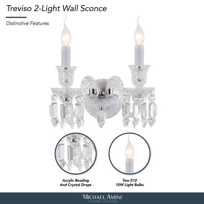 Michael Amini Lighting - Treviso 2-Light Traditional Crystal Wall Sconce - Clear Michael Amini