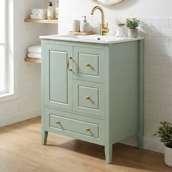 Retro Bathroom Vanity With Sink, Soft Closing Cabinet & Drawers Noble House