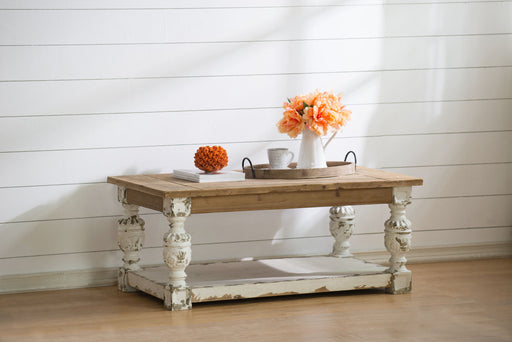 Rectangle Coffee Wooden Coffee Table, French Country Coffee Table - Brown / Antique White Home Essentials