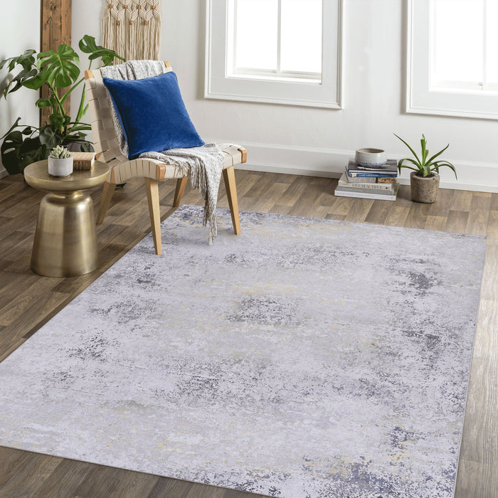 9' x 12' Area Rug For Bedroom, Washable Rug, Low-Pile, Non-Slip, Non-Shedding, Foldable, Kid & Pet Friendly Area Rugs For Living Room, Bedroom, Kitchen, Dining Room Rug - Gray / Gold