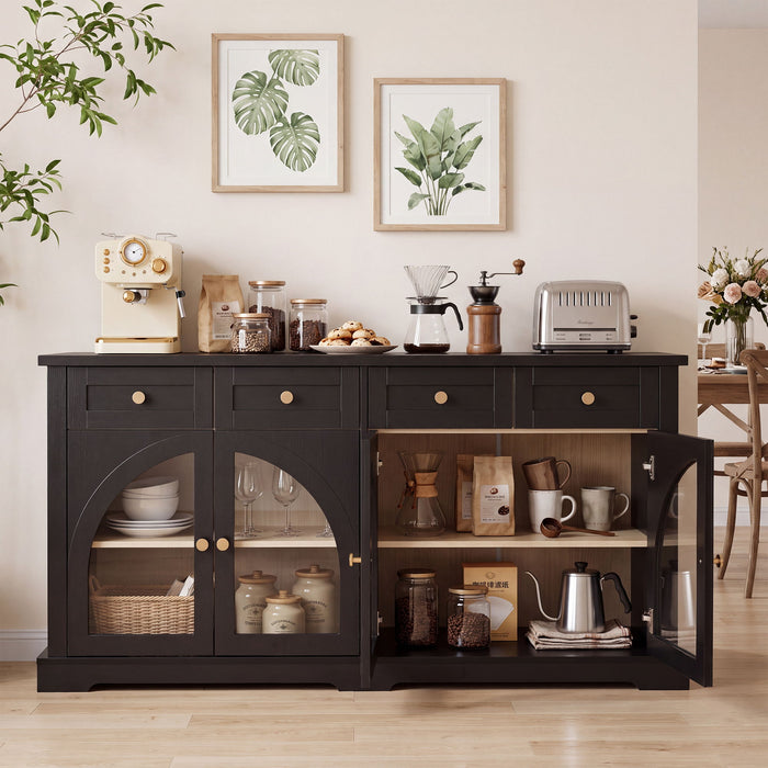Sideboard Cabinet With 4 Drawers And 4 Arched Glass Doors Home Essentials