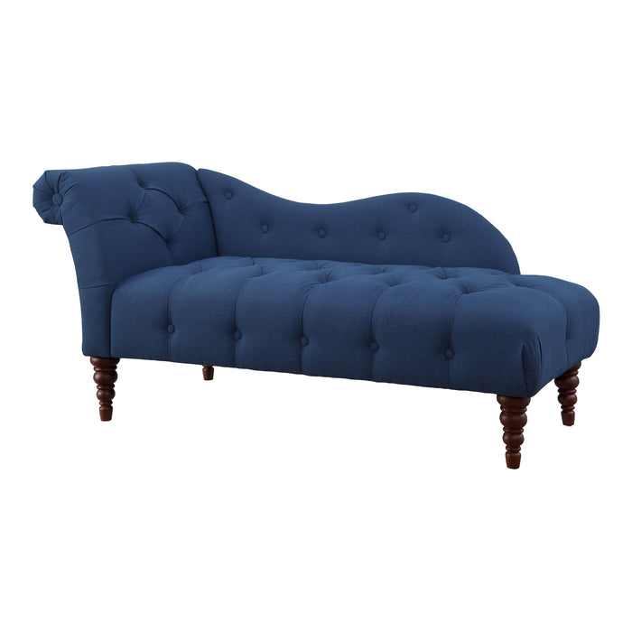 1 Piece Modern Traditional Chaise Button Tufted Detail Blue Upholstery Style Comfort Living Room Furniture Espresso Finish Legs