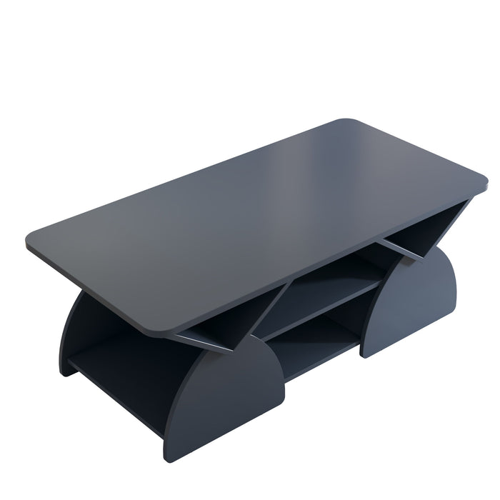 Geometric Engineered Coffee Table With Rounded Corners With Open Shelves Home Essentials