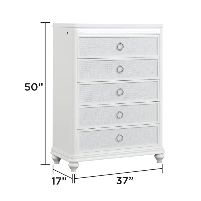 Abigale - 5 Drawer Chest With LED Lighting - White Matrix Furniture Group