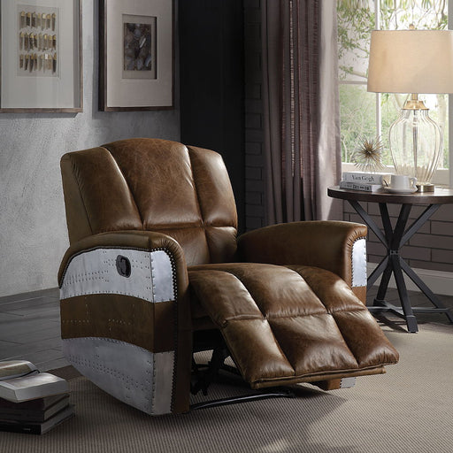 Brancaster - Power Motion Recliner - Retro Brown Top Grain Leather & Aluminum ACME