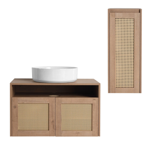 Bathroom Vanity With Art Sink And Side Cabinet, Float Mounting Design Home Essentials