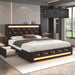 Wingback Upholstered Bed Frame With LED Lights, Charging Station Home Essentials
