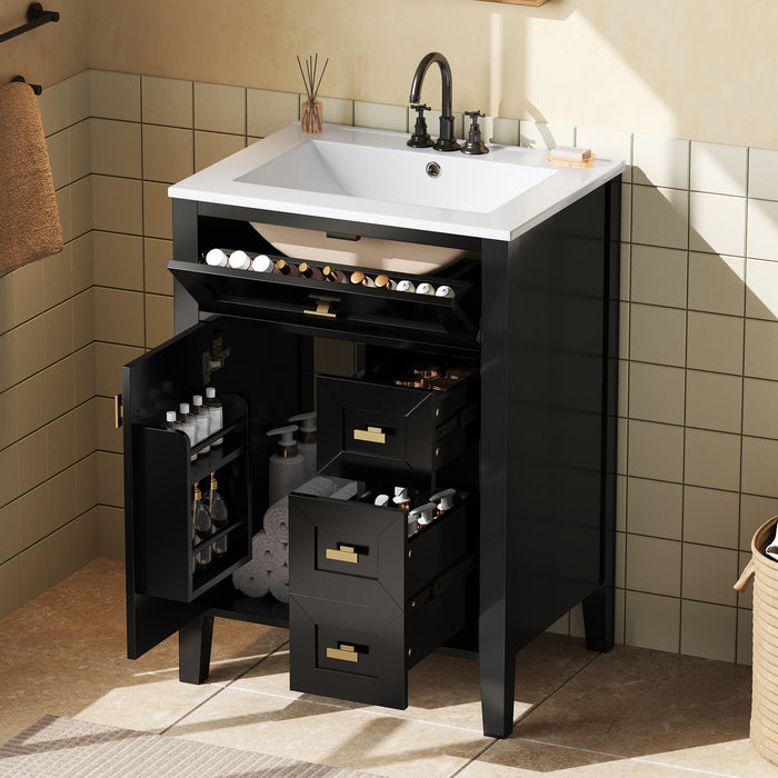 Bathroom Vanity With Sink, 3 Drawers & Cabinet With 2 Tier Door Storage Rack, Soft Close Doors & Drawers Hearth and Haven