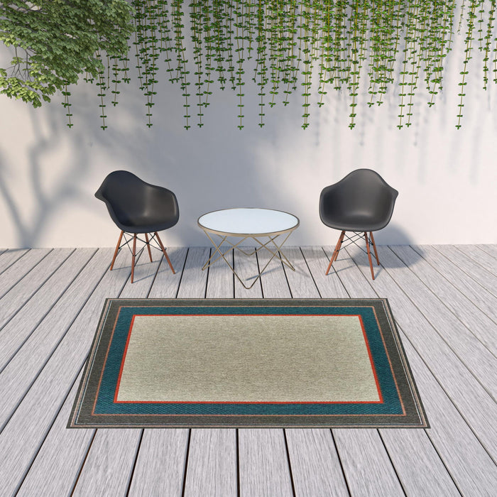 7' X 9' Stain Resistant Indoor / Outdoor Area Rug - Blue / Gray