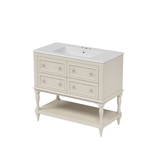 Bathroom Vanity With Medicine Cabinet, Storage Cabinet With 4 Drawers, Adjustable Shelf Mirror Hearth and Haven