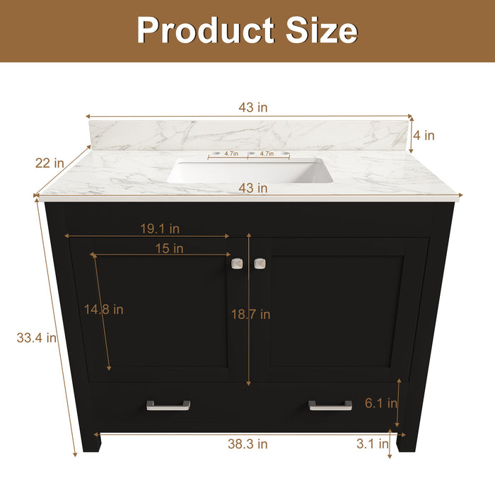 Bathroom Vanity Set, Sink And Faucet Holes Included - Black Home Essentials