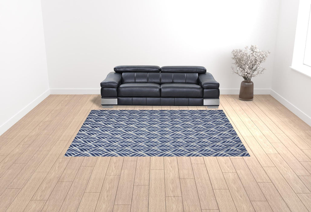 9' X 12' Floral Stain Resistant Non Skid Area Rug - Blue