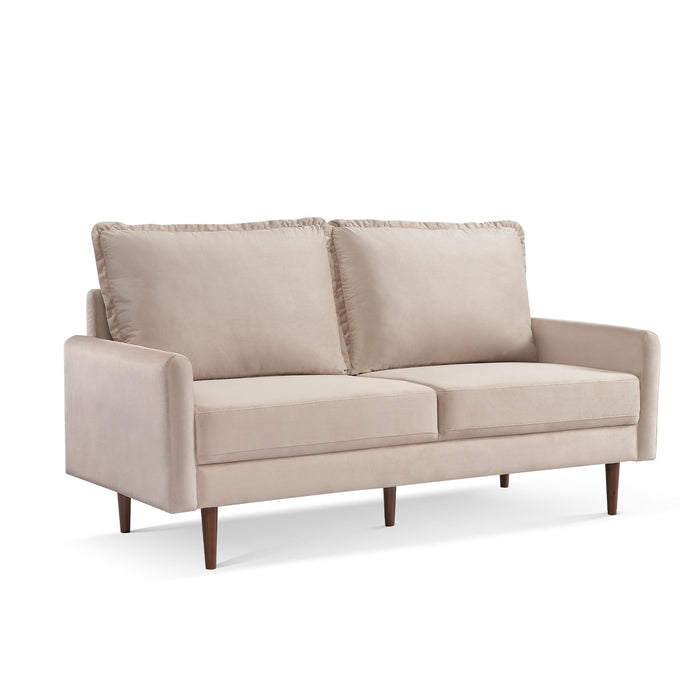 Velvet Sofa With Dark Brown Legs - Beige