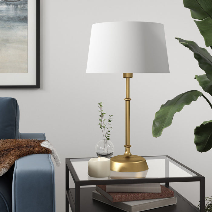 14" x 14" x 24" Metal Table Lamp With White Drum Shade - Brass