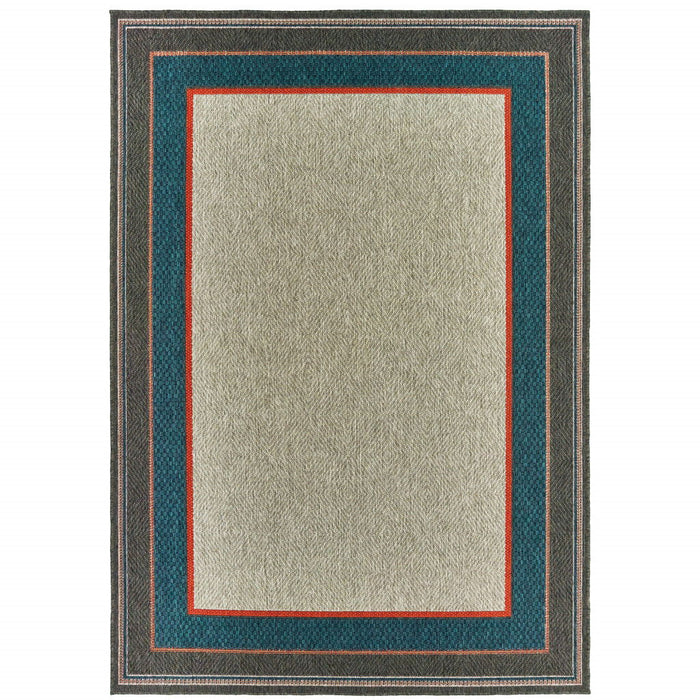 3' X 5' Stain Resistant Indoor / Outdoor Area Rug - Blue / Gray