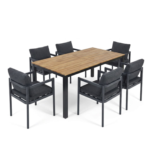 7 Piece Outdoor Dining Set With Table And 6 Chairs - Black / Gray / Teak Noble House