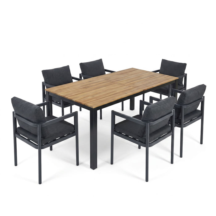 7 Piece Outdoor Dining Set With Table And 6 Chairs - Black / Gray / Teak Noble House