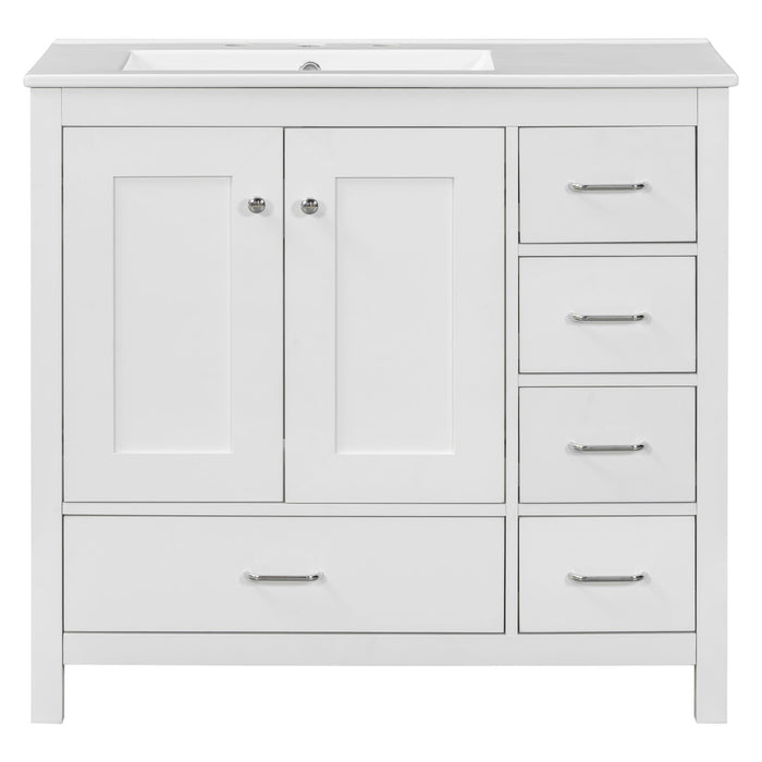 Bathroom Vanity With Sink Combo, 2 Soft Close Doors And 5 Drawers Hearth and Haven