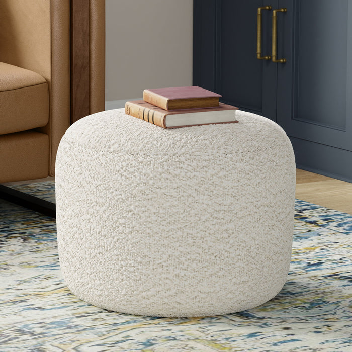Chantal - Round Pouf - White Simpli-Home