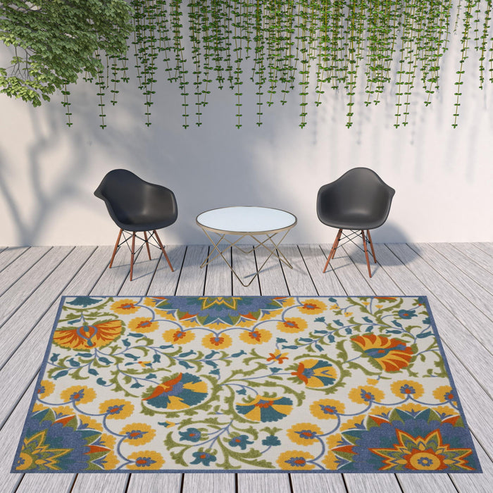 9' X 12' Toile Non Skid Indoor / Outdoor Area Rug - Blue Yellow / White