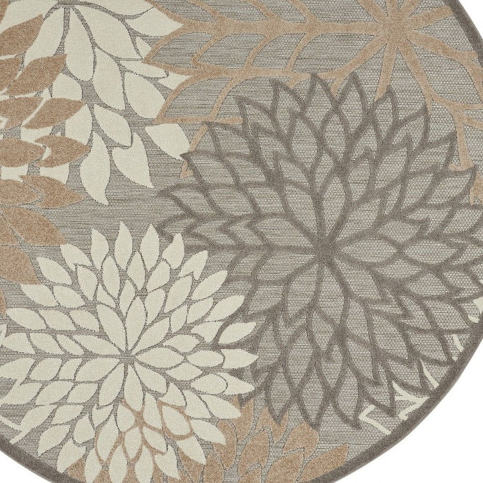 4' Round Round Floral Indoor / Outdoor Area Rug - Dark Gray