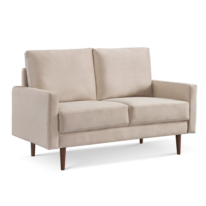 Brown Velvet Loveseat - Beige / Dark