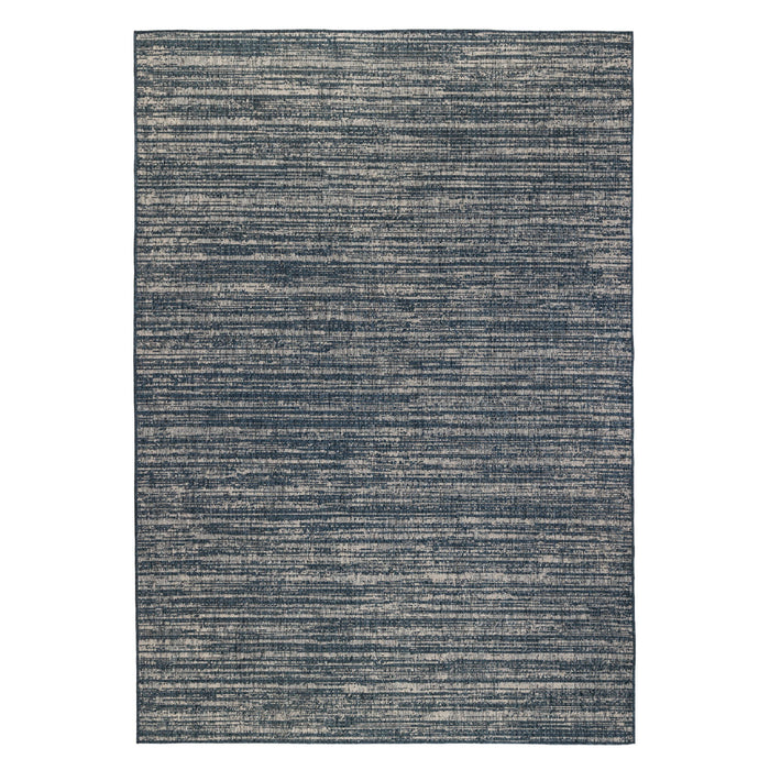 9' X 12' Striped Stain Resistant Indoor / Outdoor Area Rug - Gray / Blue