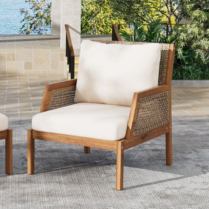 Acacia Wood Patio Furniture Club Chair, Outdoor Wicker Armchair, Deep Seating With Soft Cushions For Porch - Teak / Mix Brown Noble House