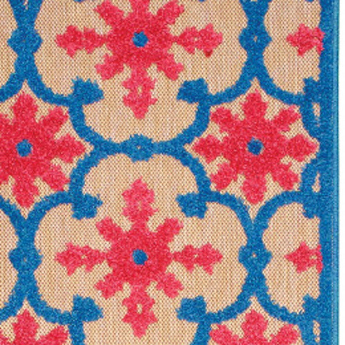 2' X 8' Oriental Stain Resistant Indoor / Outdoor Area Rug - Blue / Beige