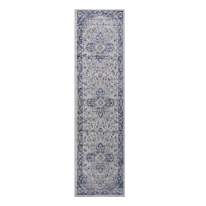 2' x 8' Oriental Non-Shedding Stylish And Stain Resistant Area Rug - Blue / Gray