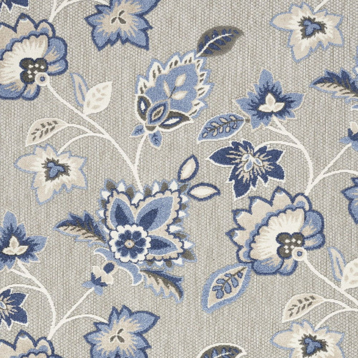 6' X 9' Floral Stain Resistant Non Skid Area Rug - Blue / Gray