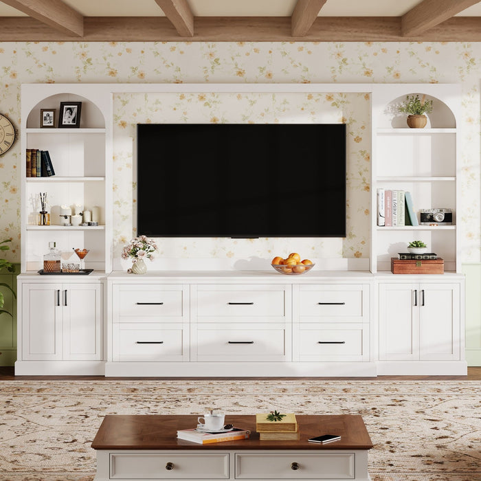 Arched Entertainment Center Wall Unit With 6 Drawers, Large TV Stand With Bookshelves Hearth and Haven