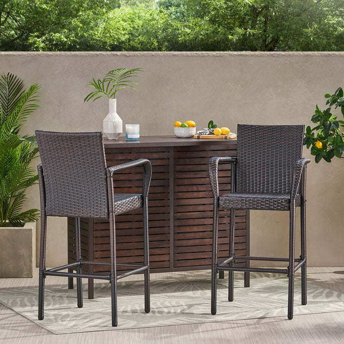 Outdoor Rattan Wicker Bar Chair With Metal Frame - Brown