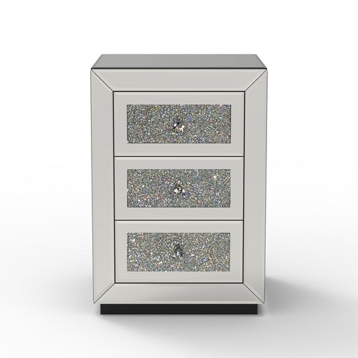 3 Drawer Nightstand With Glass Accents, Bedside Table For Bedroom - Silver Home Essentials